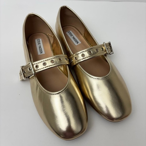 (Q7)Steve Madden Women's Burkett Gold Metallic Mary Jane Ballet Flats Sz 5.5,6.5 - Picture 15 of 15